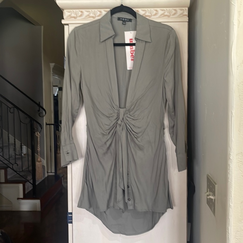NWT FORE light olive green tunic shirt dress